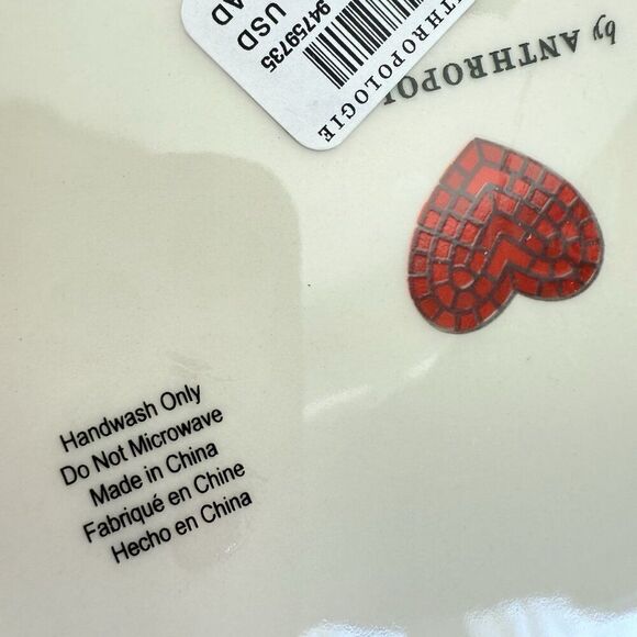 Anthropologie Bistro Tile Valentine’s Dessert Plate 8" Bow & Arrow Stoneware NEW - Picture 10 of 10